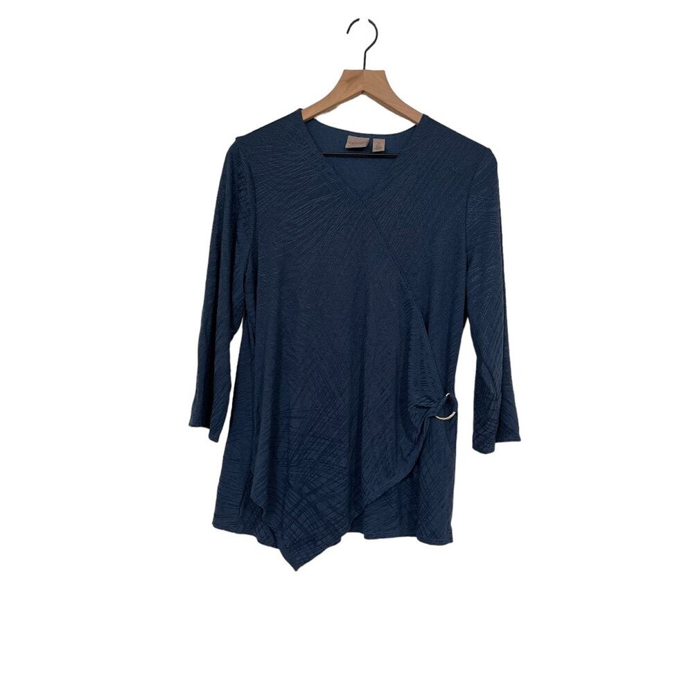 Chicos Easywear Womens V-Neck Blue Blouse Size Large